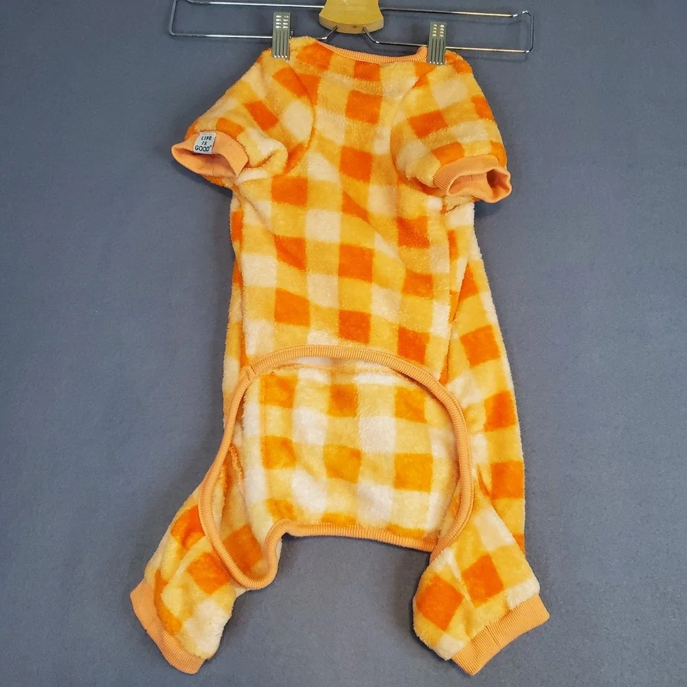 Life Is‎ Good Size L Orange Plaid Fleece Pajamas Costume Harvest Fall Halloween